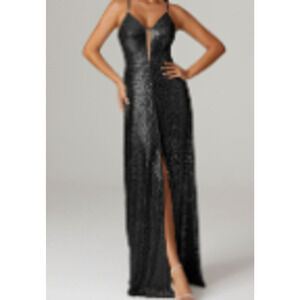 AW BRIDAL 16 2x plus black sequin strappy gala prom formal maxi dress NEW b87